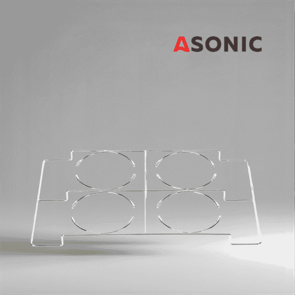 Uchwyt laboratoryjny ASONIC o pojemności 10 l, wytrzymałe akcesorium ze stali nierdzewnej do bezpiecznego umieszczania dużych zlewek w myjkach ultradźwiękowych.