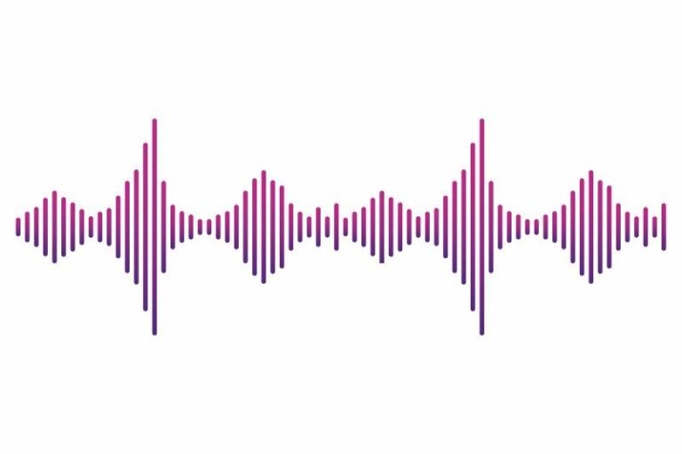Wykres przedstawiający fale ultradźwiękowe z czerwonymi liniami pośrodku reprezentującymi drgania dźwiękowe.