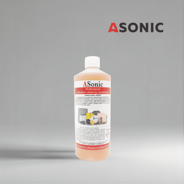ASONIC AS-MLP-1 – uniwersalny detergent do czyszczenia ultradźwiękowego, 1 l koncentratu do bezpiecznego i skutecznego codziennego czyszczenia.