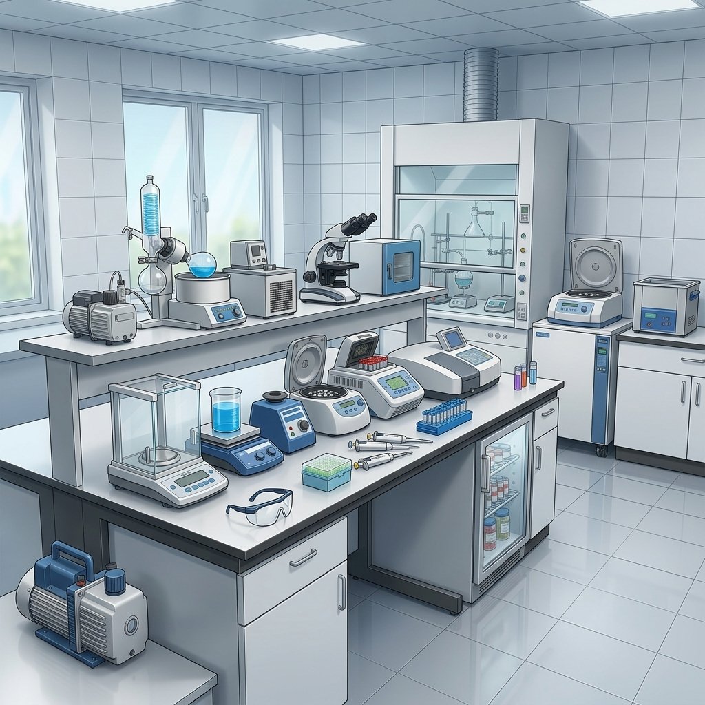 Laboratorium ze sprzętem i myjką ultradźwiękową